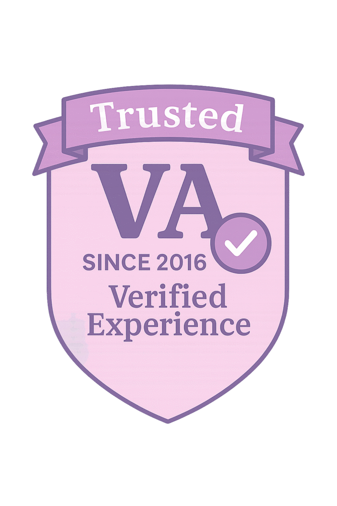 Trusted VA badge with a checkmark symbol showing verified virtual assistant experience since 2016