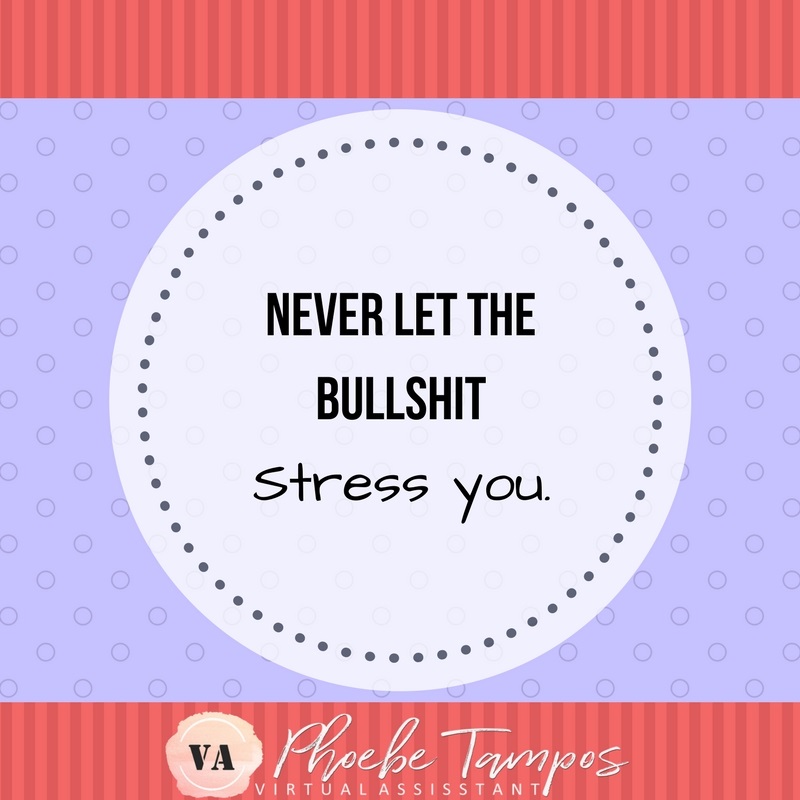 Canva mockup design featuring a motivational quote saying “Never let the bullshit stress you” on a colorful dotted background.