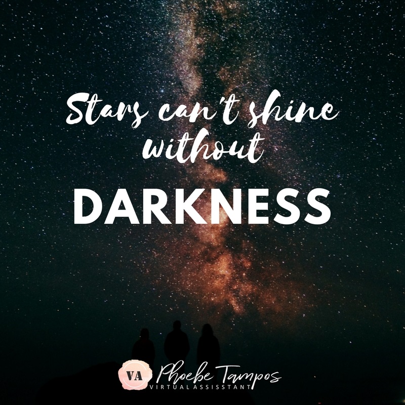 Canva mockup image showing a night sky background with the quote “Stars can’t shine without darkness.