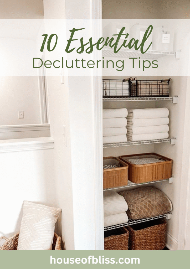 Landing page design for House of Bliss promoting the “10 Essential Decluttering Tips” guide with clean visuals and organized layout