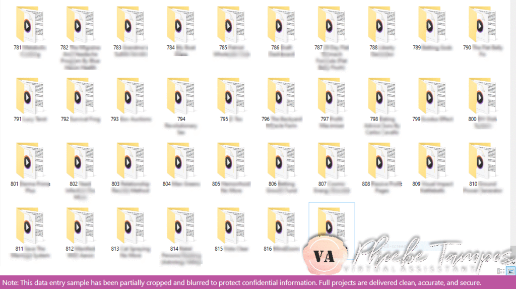 Organized folders showing completed resized images for data entry project