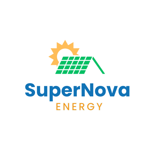 SuperNova Energy logo mock-up featuring a solar panel and sun icon symbolizing renewable energy and sustainability, created for an email marketing project